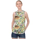 My Neighbor Totoro Pattern High Neck Satin Top