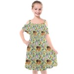 My Neighbor Totoro Pattern Kids  Cut Out Shoulders Chiffon Dress