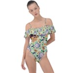 My Neighbor Totoro Pattern Frill Detail One Piece Swimsuit