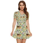 My Neighbor Totoro Pattern V-Neck High Waist Chiffon Mini Dress