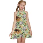 My Neighbor Totoro Pattern Kids  Halter Collar Waist Tie Chiffon Dress