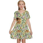 My Neighbor Totoro Pattern Kids  Short Sleeve Tiered Mini Dress