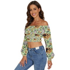 Long Sleeve Crinkled Weave Crop Top 