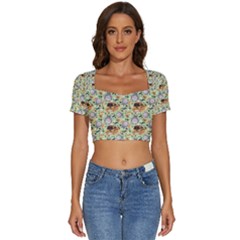 Short Sleeve Square Neckline Crop Top  