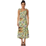 My Neighbor Totoro Pattern Tie-Strap Tiered Midi Chiffon Dress