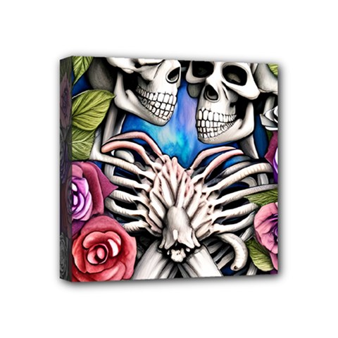 Floral Skeletons Mini Canvas 4  x 4  (Stretched) from ArtsNow.com