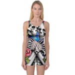 Floral Skeletons One Piece Boyleg Swimsuit