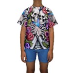 Floral Skeletons Kids  Short Sleeve Swimwear