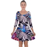 Floral Skeletons Quarter Sleeve Skater Dress