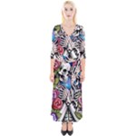 Floral Skeletons Quarter Sleeve Wrap Maxi Dress