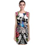 Floral Skeletons Sleeveless Velvet Midi Dress