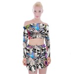 Floral Skeletons Off Shoulder Top with Mini Skirt Set
