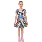 Floral Skeletons Kids  Short Sleeve Velvet Dress