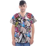 Floral Skeletons Men s V-Neck Scrub Top