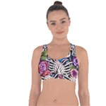 Floral Skeletons Cross String Back Sports Bra