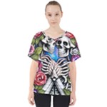 Floral Skeletons V-Neck Dolman Drape Top