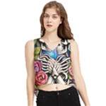 Floral Skeletons V-Neck Cropped Tank Top