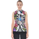 Floral Skeletons Mock Neck Shell Top