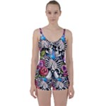 Floral Skeletons Tie Front Two Piece Tankini