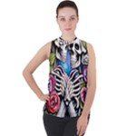 Floral Skeletons Mock Neck Chiffon Sleeveless Top