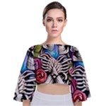 Floral Skeletons Tie Back Butterfly Sleeve Chiffon Top