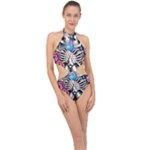 Floral Skeletons Halter Side Cut Swimsuit