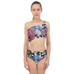 Floral Skeletons Spliced Up Two Piece Swimsuit