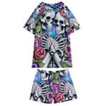 Floral Skeletons Kids  Swim Tee and Shorts Set