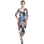 Floral Skeletons Quarter Sleeve Midi Velour Bodycon Dress