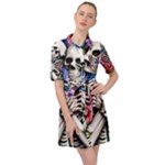 Floral Skeletons Belted Shirt Dress