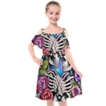 Floral Skeletons Kids  Cut Out Shoulders Chiffon Dress