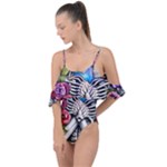 Floral Skeletons Drape Piece Swimsuit