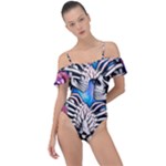 Floral Skeletons Frill Detail One Piece Swimsuit