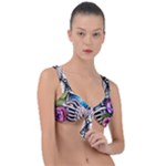 Floral Skeletons Front Tie Bikini Top