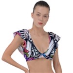 Floral Skeletons Plunge Frill Sleeve Bikini Top