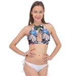 Floral Skeletons Cross Front Halter Bikini Top