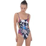 Floral Skeletons Tie Strap One Piece Swimsuit