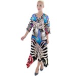 Floral Skeletons Quarter Sleeve Wrap Front Maxi Dress