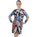 Floral Skeletons Long Sleeve Hoodie Dress