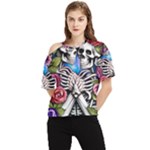 Floral Skeletons One Shoulder Cut Out Tee