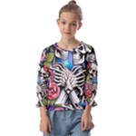 Floral Skeletons Kids  Cuff Sleeve Top