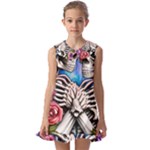 Floral Skeletons Kids  Pilgrim Collar Ruffle Hem Dress