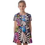 Floral Skeletons Kids  Short Sleeve Pinafore Style Dress