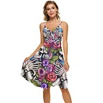 Floral Skeletons Sleeveless Tie Front Chiffon Dress