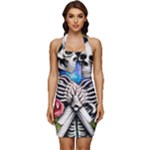 Floral Skeletons Sleeveless Wide Square Neckline Ruched Bodycon Dress