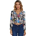 Floral Skeletons Long Sleeve V-Neck Top