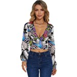 Floral Skeletons Long Sleeve Deep-V Velour Top