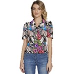 Floral Skeletons Puffed Short Sleeve Button Up Jacket