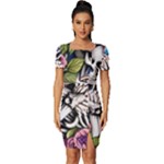 Floral Skeletons Fitted Knot Split End Bodycon Dress