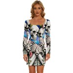 Floral Skeletons Long Sleeve Square Neck Bodycon Velour Dress